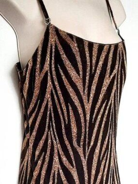Darek Heart Shiny Midi Dress Padded Lined Bodice Black/Gold Combo Size L NWT